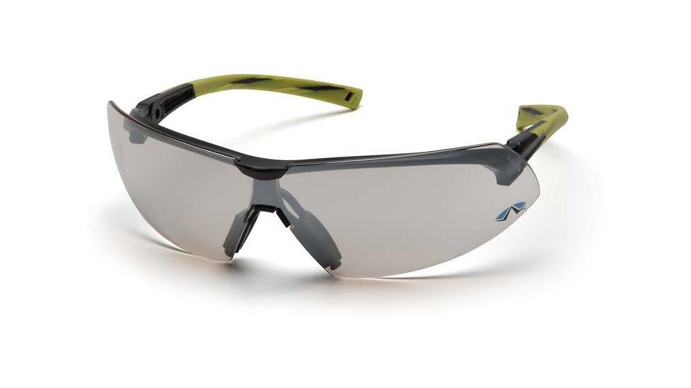 Pyramex Onix Safety Glasses - Indoor/Outdoor Mirror Lens, Hi Vis Green Frame SGR4980S
