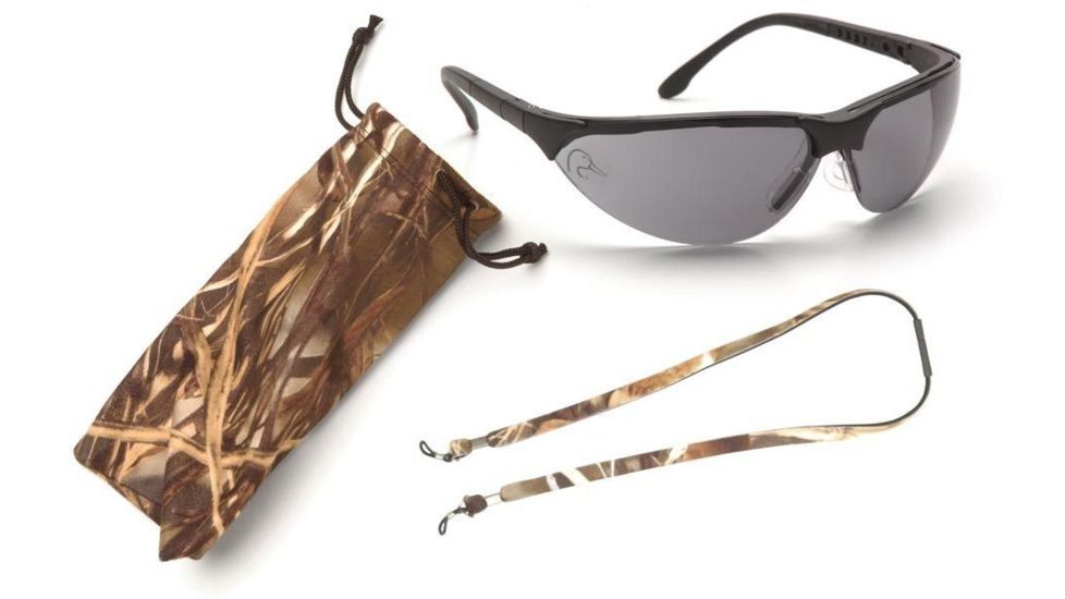 Pyramex Rendezvous Ducks Unlimited Shooting Eyewear - Gray Lens, Black Frame w/ Neoprene Case, Microfiber Cleaning Bag and Camo Breakaway Cords DUSB2820ST3
