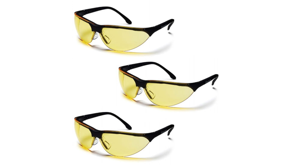 Pyramex Rendezvous Safety Glasses - Amber Lens, Black Frame, Pack of 3