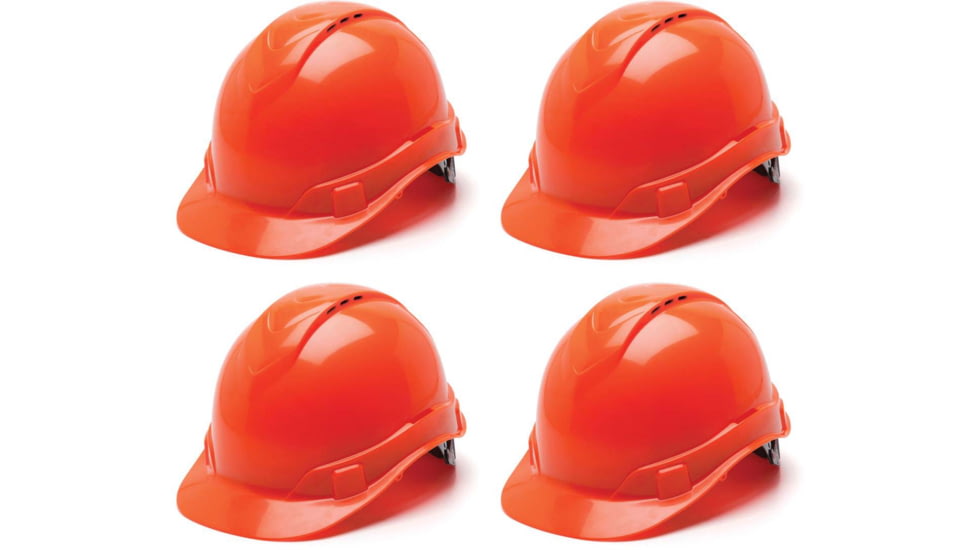 Pyramex Ridgeline Vented Cap Style 4 Pt Ratchet Suspension, Hi Vis Orange, Pack of 4