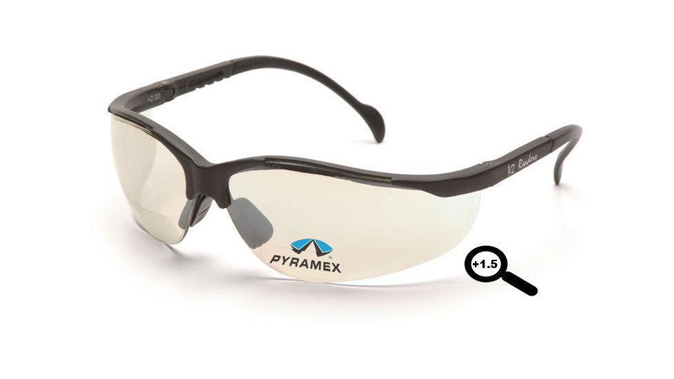 Pyramex V2 Readers Glasses - Indoor/Outdoor Mirror + 1.5 Lens, Black Frame SB1880R15