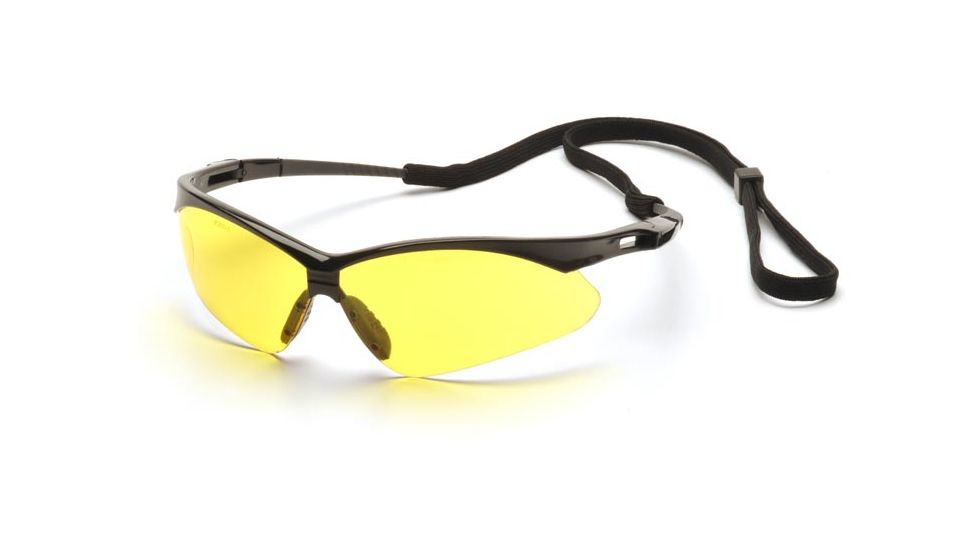 Pyramex Wildfire Safety Glasses - Black Frame, Amber Lens with Black Cord