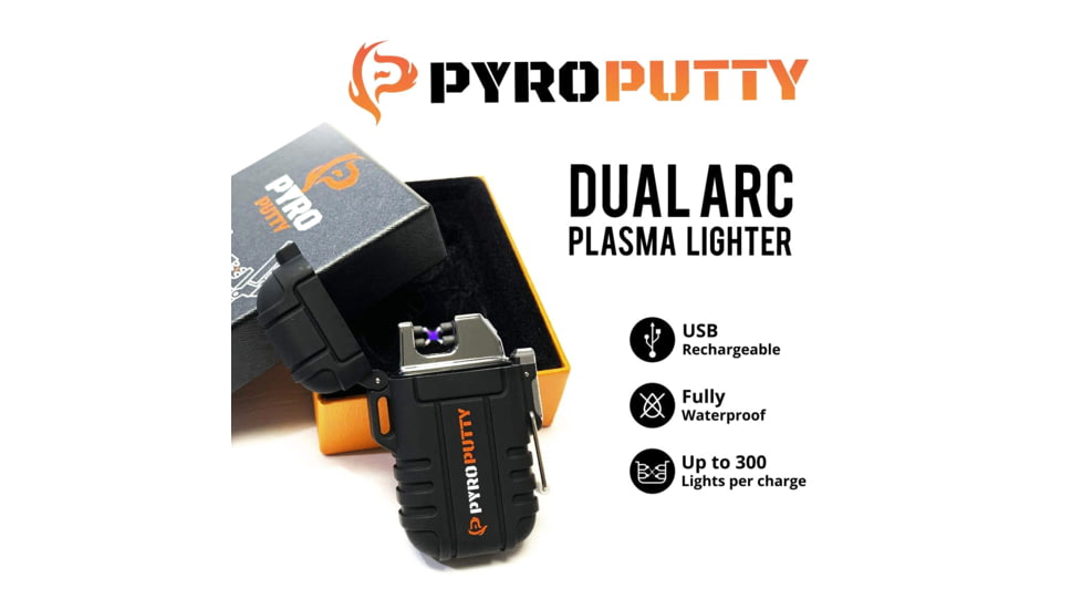 Pyro Putty Dual Arc Plasma Waterproof Lighter, Black, Small, PPARC1