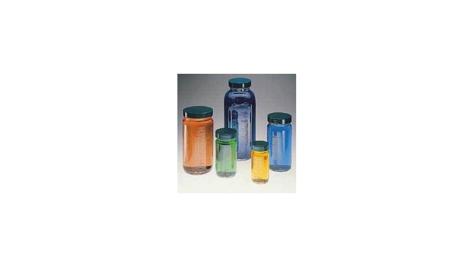 Qorpak Bottle Beakers, Medium Rounds, Wide Mouth, Qorpak 7982 With Fluoropolymer Resin-Lined Green Thermoset Cap