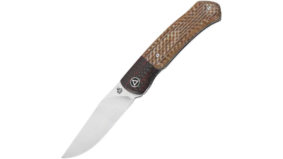 QSP Knife Gannet Linerlock Brown Folding Knife, 3.38 satin finish 154CM stainless blade, Brown linen micarta handle, QS137-B