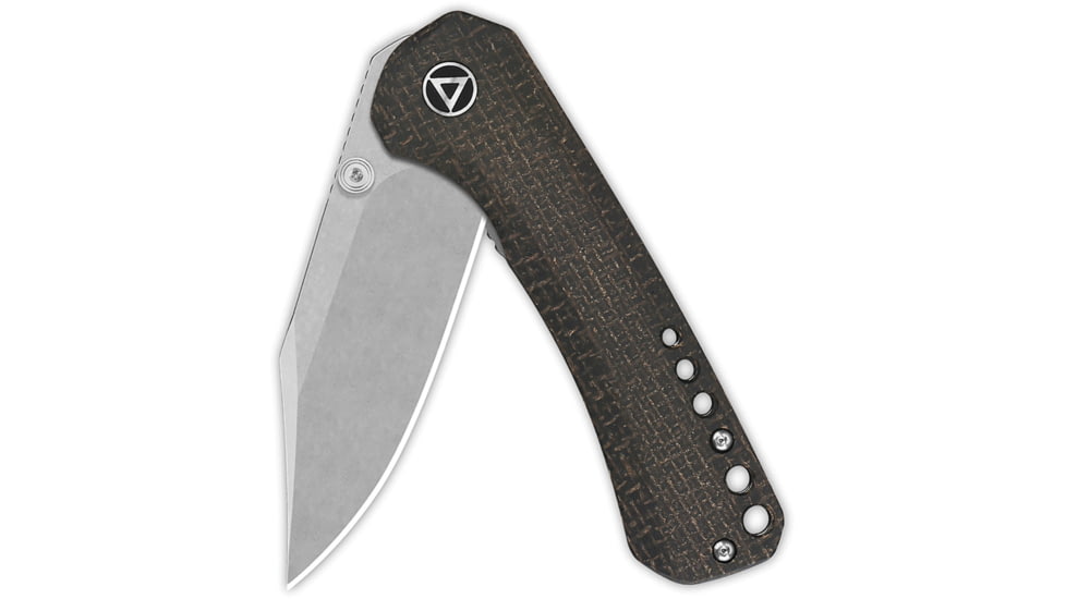 QSP Knife Kestrel Folding Knife, 4in Closed, 2.88in Stonewash 14C28N Sandvik SS Clip Point Blade, Dark Brown Micarta Handle, QS145-A1