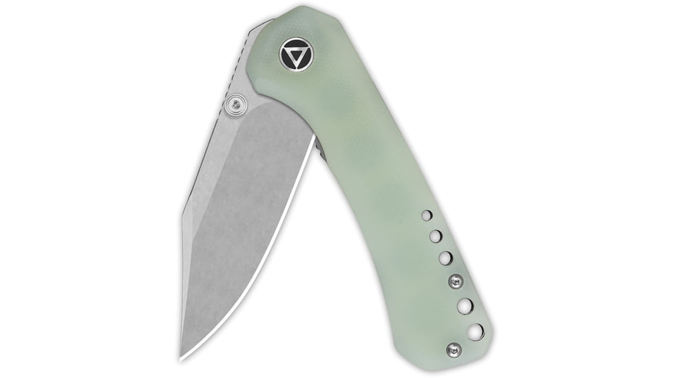 QSP Knife Kestrel Folding Knife, 4in Closed, 2.88in Stonewash 14C28N Sandvik SS Clip Point Blade, Jade G10 Handle, QS145-B1