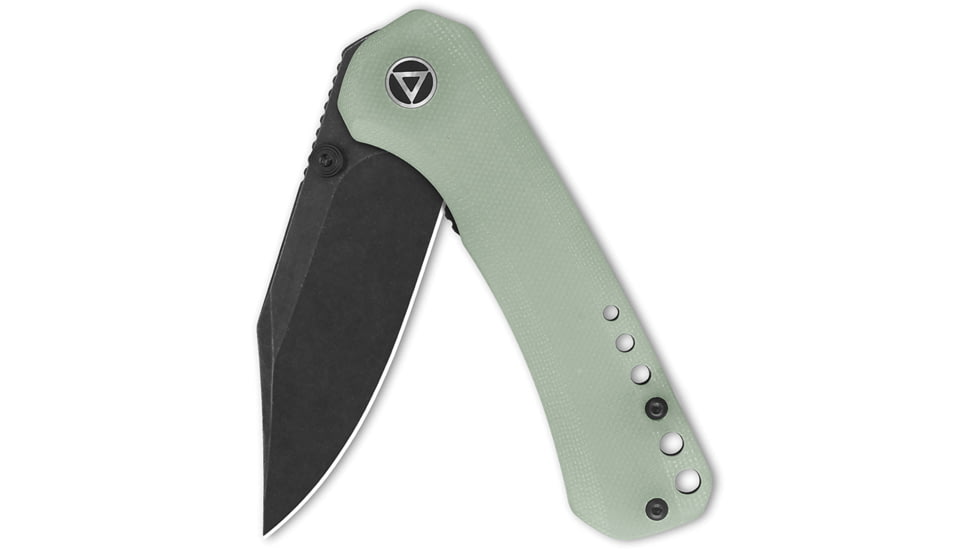 QSP Knife Kestrel Folding Knife, 4in Closed, 2.88in Black Stonewash 14C28N Sandvik SS Clip Point Blade, Jade G10 Handle, QS145-B2