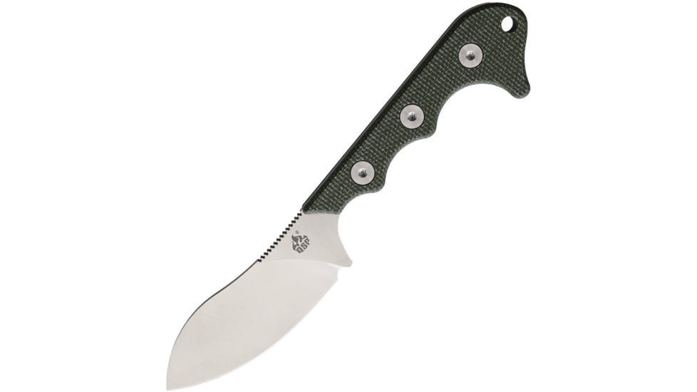 QSP Knife Neckmuk Neck Knife Green, 2.88 satin finish D2 tool steel blade, Green linen micarta handle, QS125-F
