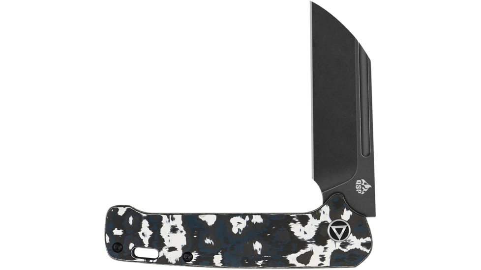 QSP Knife Penguin Storm BSW Folding Knife, 4in Closed, 3in Black Stonewash CPM-20CV SS Blade, Storm Fat Carbon Fiber Handle, QS130SJG2