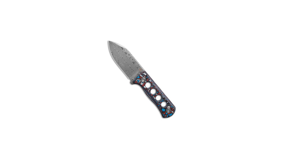 Qsp QSP Canary Neck Knife Fixed Blade Red/White/Blue Carbon Fiber 2.5" Damascus, Black/Blue/Red/White, Damascus, adult, BHQ-188602
