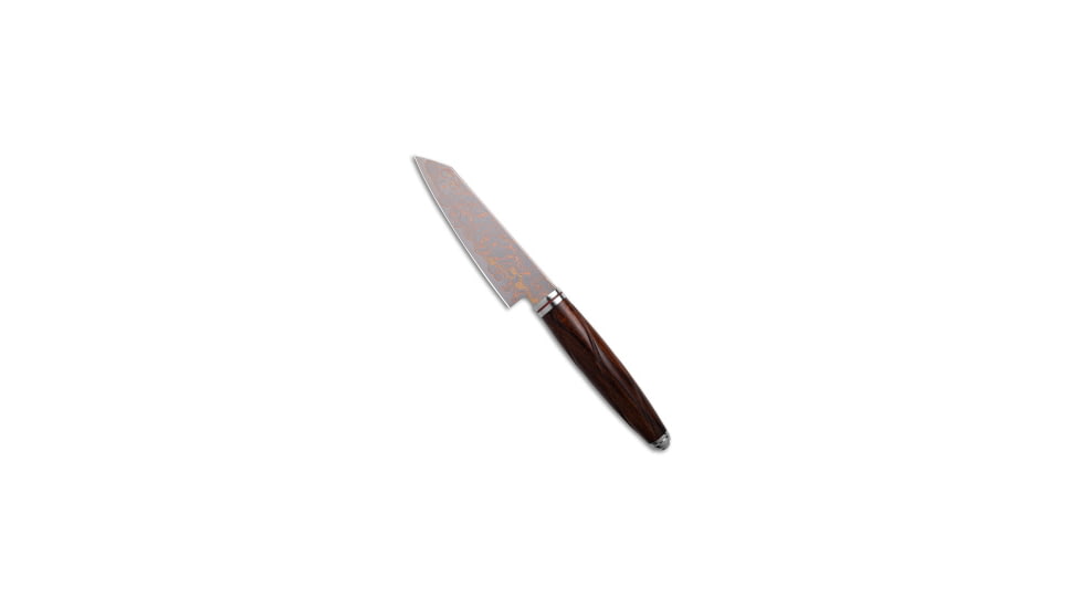 Qsp QSP Mulan Series 4&quot; Kritsuke Kitchen Knife Desert Iron Wood Copper Damascus, Brown, Damascus, adult, BHQ-189743