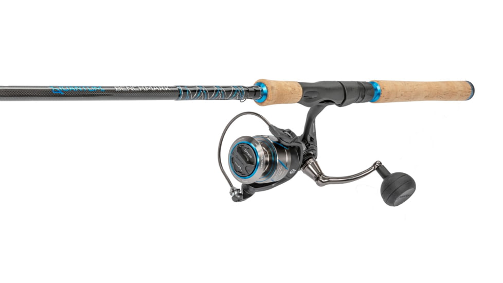 Quantum Benchmark Spinning Reel and Rod Combo, 7ft, 1-PC, Medium, Fast Rod, Graphite Composite Blank, SZ 4000 Reel, 5+1 Bearings, 6.2-1 Ratio, Silver/Blue, BK4000701M1017.P2