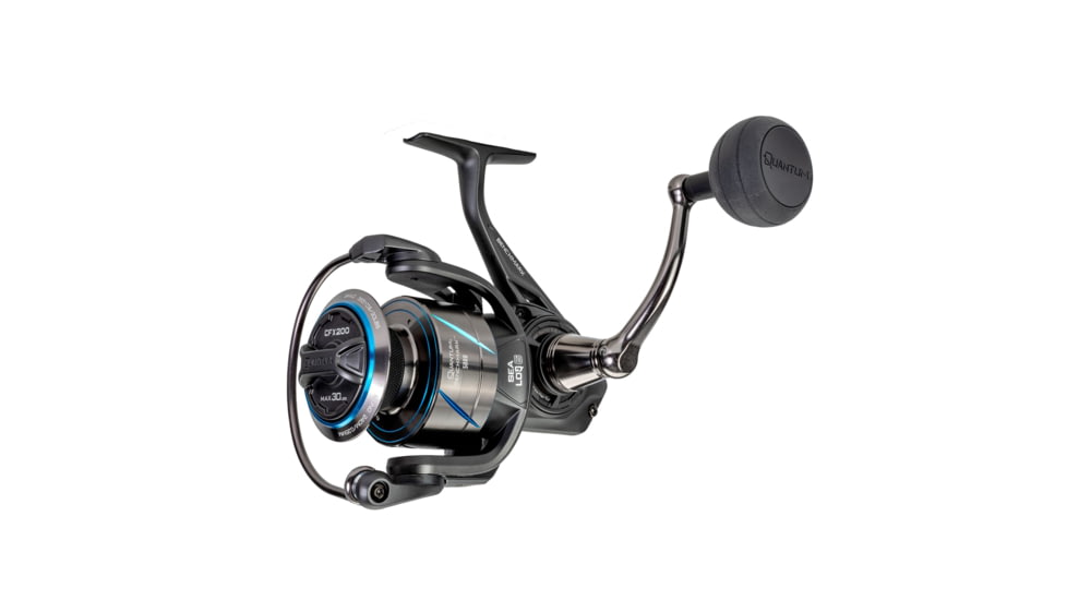 Quantum Benchmark Spinning Reel and Rod Combo, 8ft, 2-PC, Med-Heavy, Moderate-Fast Rod, Graphite Composite Blank, SZ 5000 Reel, 5+1 Bearings, 5.6-1 Ratio, Silver/Blue, BK5000802MH1225.P2