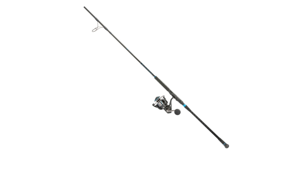 Quantum Benchmark Spinning Reel and Rod Combo, 8ft, 2-PC, Med-Heavy, Moderate-Fast Rod, Graphite Composite Blank, SZ 5000 Reel, 5+1 Bearings, 5.6-1 Ratio, Silver/Blue, BK5000802MH1225.P2