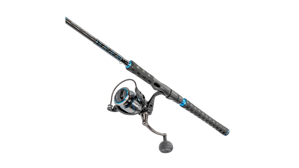 Quantum Benchmark Spinning Reel and Rod Combo, 7ft, 1-PC, Medium, Fast Rod, Graphite Composite Blank, SZ 5000 Reel, 5+1 Bearings, 5.6-1 Ratio, Silver/Blue, BK5000701M1220.P2
