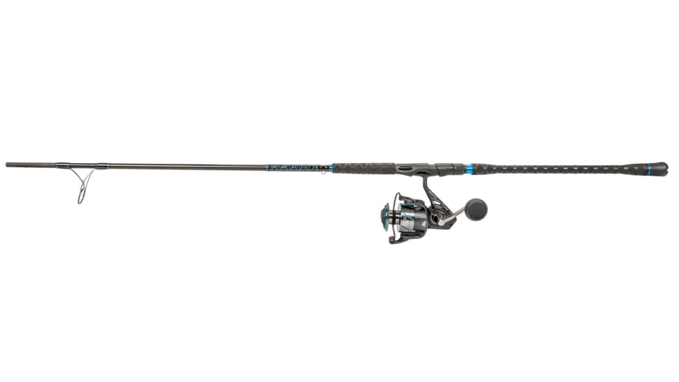 Quantum Benchmark Spinning Reel and Rod Combo, 9ft, 2-PC, Med-Heavy, Moderate-Fast Rod, Graphite Composite Blank, SZ 6000 Reel, 5+1 Bearings, 5.6-1 Ratio, Silver/Blue, BK6000902MH1530.P2