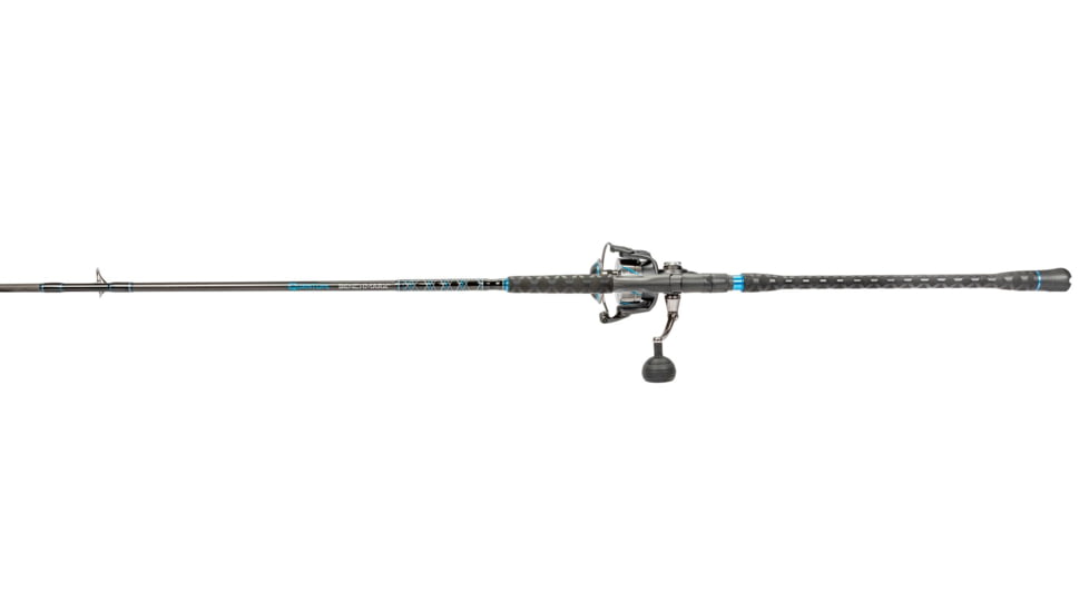Quantum Benchmark Spinning Reel and Rod Combo, 9ft, 2-PC, Med-Heavy, Moderate-Fast Rod, Graphite Composite Blank, SZ 6000 Reel, 5+1 Bearings, 5.6-1 Ratio, Silver/Blue, BK6000902MH1530.P2