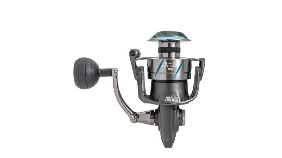 Quantum Benchmark Spinning Reel and Rod Combo, 7ft, 1-PC, Med-Heavy, Moderate-Fast Rod, Graphite Composite Blank, SZ 6000 Reel, 5+1 Bearings, 5.6-1 Ratio, Silver/Blue, BK6000701MH1225.P2