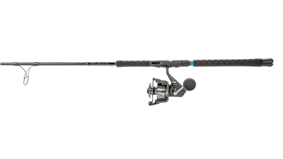 Quantum Benchmark Spinning Reel and Rod Combo, 7ft, 1-PC, Med-Heavy, Moderate-Fast Rod, Graphite Composite Blank, SZ 6000 Reel, 5+1 Bearings, 5.6-1 Ratio, Silver/Blue, BK6000701MH1225.P2