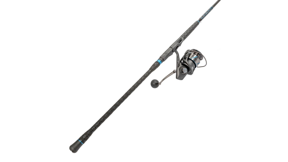 Quantum Benchmark Spinning Reel and Rod Combo, 10ft, 2-PC, Heavy, Moderate-Fast Rod, Graphite Composite Blank, SZ 8000 Reel, 5+1 Bearings, 4.7-1 Ratio, Silver/Blue, BK8000102H2040.P2