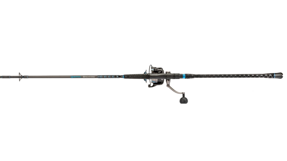Quantum Benchmark Spinning Reel and Rod Combo, 10ft, 2-PC, Heavy, Moderate-Fast Rod, Graphite Composite Blank, SZ 8000 Reel, 5+1 Bearings, 4.7-1 Ratio, Silver/Blue, BK8000102H2040.P2
