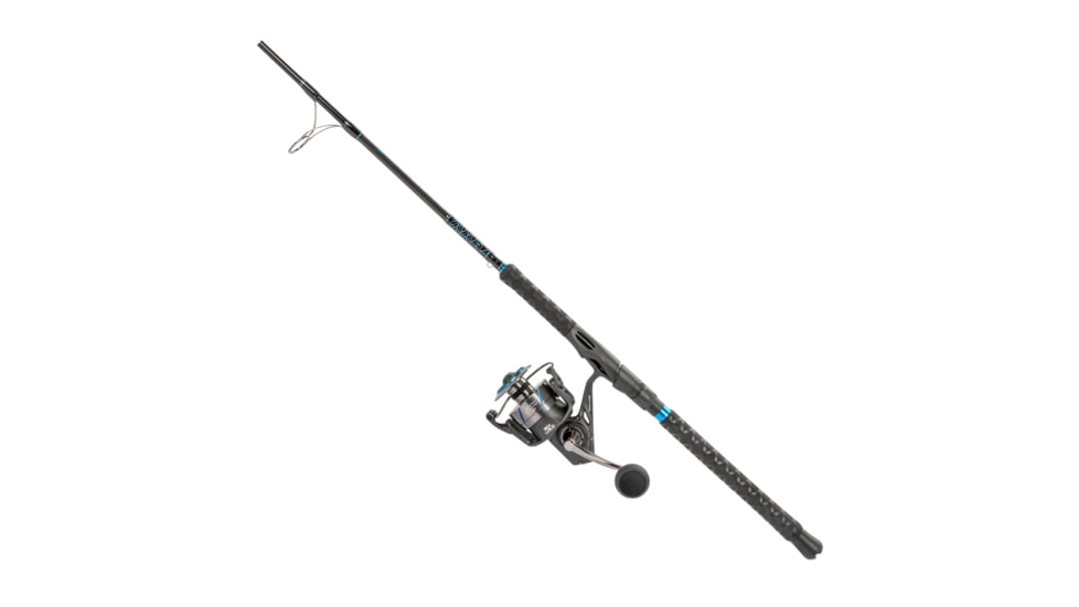Quantum Benchmark Spinning Reel and Rod Combo, 7ft, 1-PC, Heavy, Moderate-Fast Rod, Graphite Composite Blank, SZ 8000 Reel, 5+1 Bearings, 4.7-1 Ratio, Silver/Blue, BK8000701H1530.P2