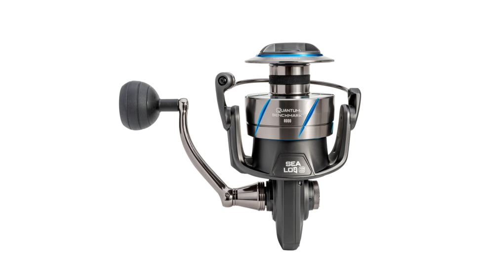 Quantum Benchmark Spinning Reel and Rod Combo, 7ft, 1-PC, Heavy, Moderate-Fast Rod, Graphite Composite Blank, SZ 8000 Reel, 5+1 Bearings, 4.7-1 Ratio, Silver/Blue, BK8000701H1530.P2