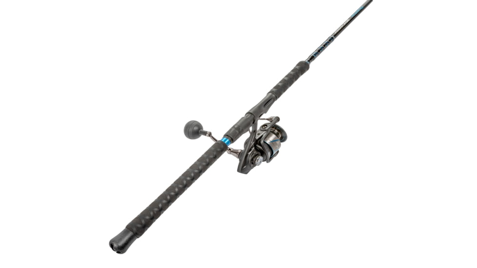 Quantum Benchmark Spinning Reel and Rod Combo, 7ft, 1-PC, Heavy, Moderate-Fast Rod, Graphite Composite Blank, SZ 8000 Reel, 5+1 Bearings, 4.7-1 Ratio, Silver/Blue, BK8000701H1530.P2