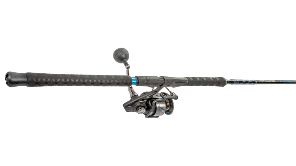 Quantum Benchmark Spinning Reel and Rod Combo, 7ft, 1-PC, Heavy, Moderate-Fast Rod, Graphite Composite Blank, SZ 8000 Reel, 5+1 Bearings, 4.7-1 Ratio, Silver/Blue, BK8000701H1530.P2