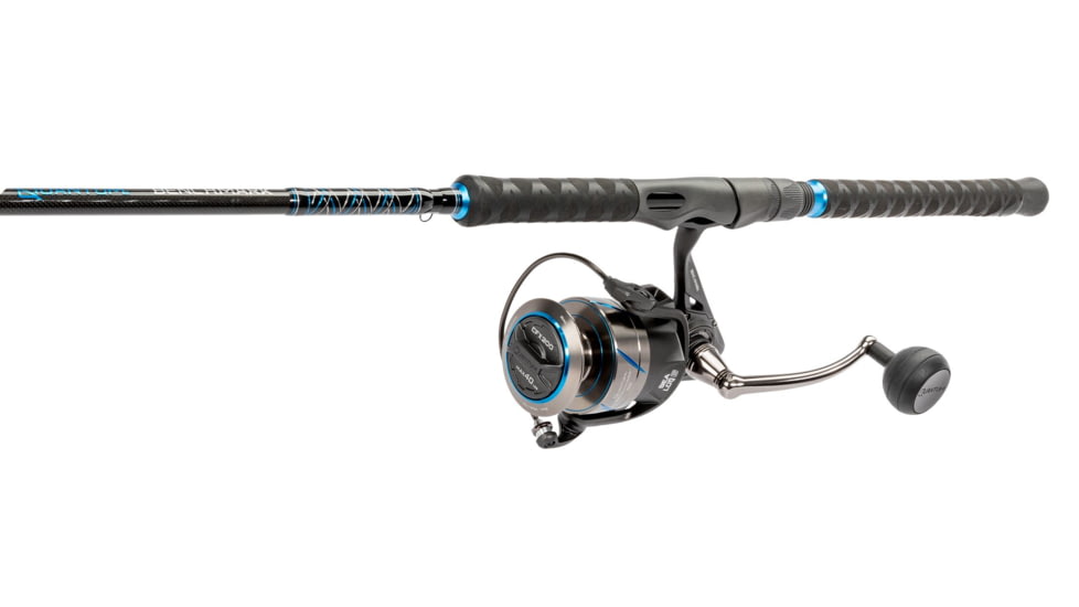 Quantum Benchmark Spinning Reel and Rod Combo, 7ft, 1-PC, Heavy, Moderate-Fast Rod, Graphite Composite Blank, SZ 8000 Reel, 5+1 Bearings, 4.7-1 Ratio, Silver/Blue, BK8000701H1530.P2