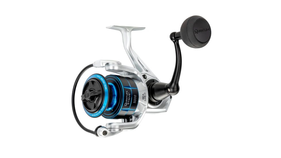Quantum Strive Spinning Reel and Rod Combo, 8ft, 2-PC, Medium-Heavy, Moderate-Fast Rod, Graphite Composite Blank, SZ 5000 Reel, 4+1 Bearings, 5.6-1 Ratio, Silver/Blue, SV5000802MH1225.P2