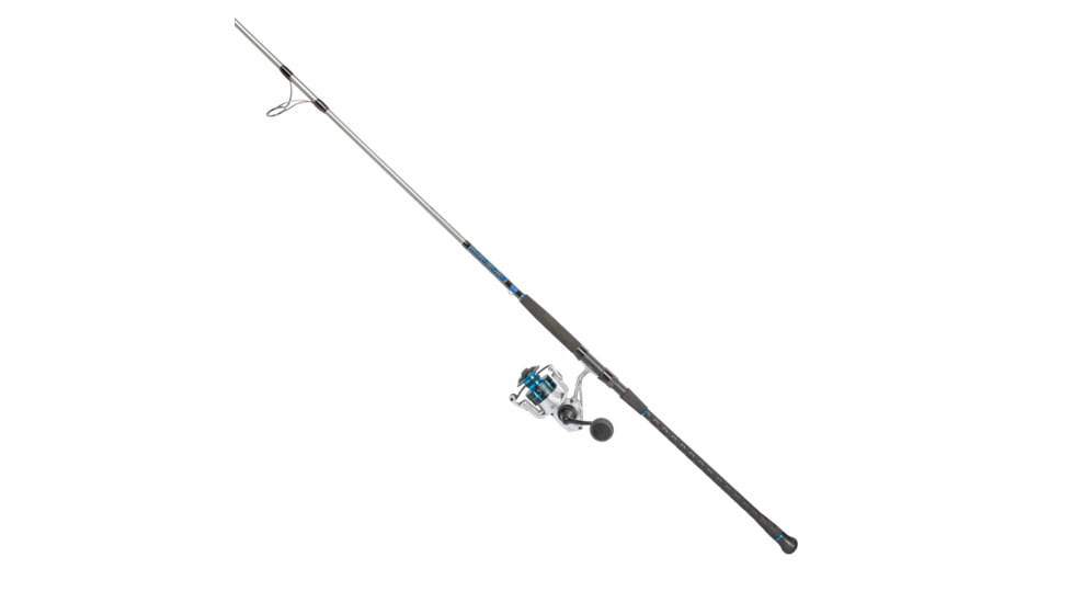 Quantum Strive Spinning Reel and Rod Combo, 8ft, 2-PC, Medium-Heavy, Moderate-Fast Rod, Graphite Composite Blank, SZ 5000 Reel, 4+1 Bearings, 5.6-1 Ratio, Silver/Blue, SV5000802MH1225.P2