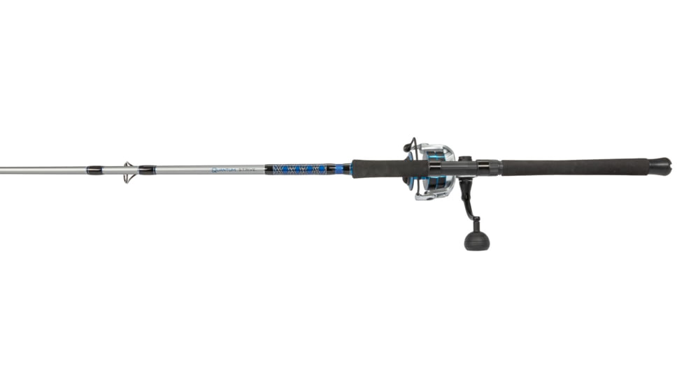 Quantum Strive Spinning Reel and Rod Combo, 7ft, 1-PC, Heavy, Moderate-Fast Rod, Graphite Composite Blank, SZ 8000 Reel, 4+1 Bearings, 4.7-1 Ratio, Silver/Blue, SV8000701H1530.P2