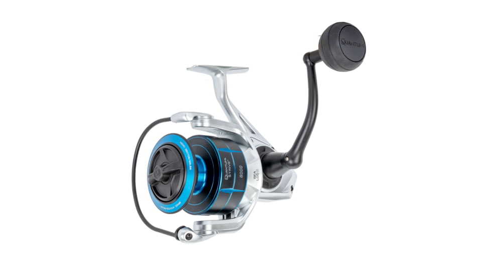 Quantum Strive Spinning Reel and Rod Combo, 7ft, 1-PC, Heavy, Moderate-Fast Rod, Graphite Composite Blank, SZ 8000 Reel, 4+1 Bearings, 4.7-1 Ratio, Silver/Blue, SV8000701H1530.P2