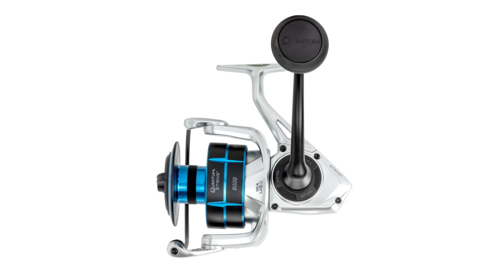 Quantum Strive Spinning Reel and Rod Combo, 7ft, 1-PC, Heavy, Moderate-Fast Rod, Graphite Composite Blank, SZ 8000 Reel, 4+1 Bearings, 4.7-1 Ratio, Silver/Blue, SV8000701H1530.P2