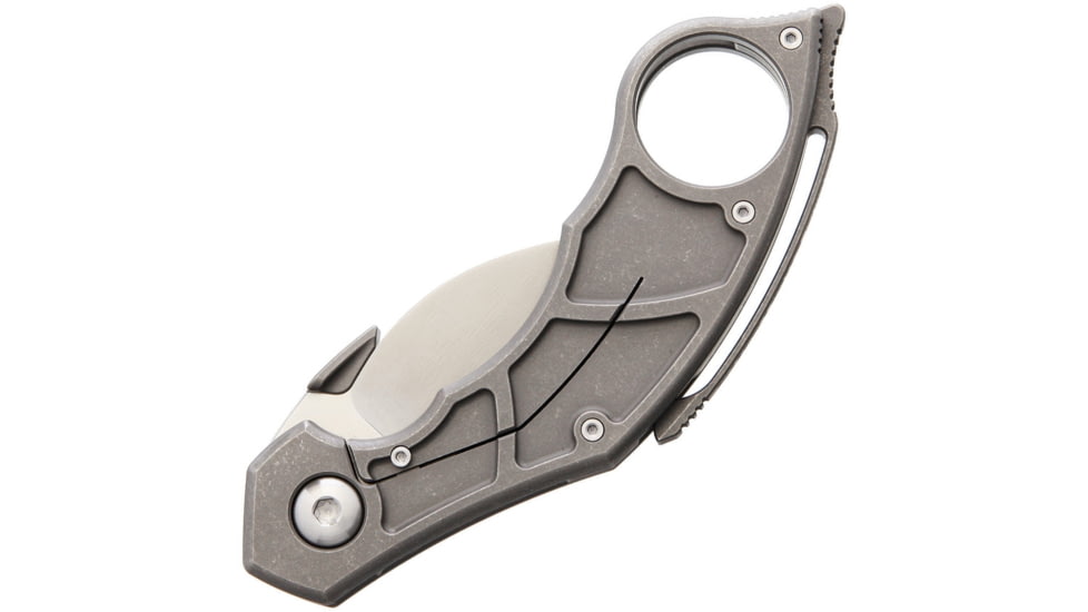 Quartermaster Murtaugh Karambit Hawkbill Linerlock Pocket Knife, 2.5in Satin Cpm S35Vn SS Hawkbill Blade, Gray Matte Finish Titanium Handle, Thumb Stud, Finger Ring, Pocket Clip, QSE14