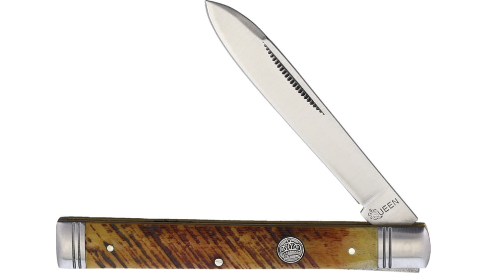 Queen Doctors Knife, Satin finish stainless spear blade, Brown sawcut bone handle, QN016 / KB214-1