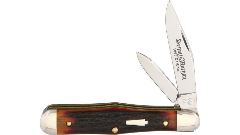 Queen Swell Center Stag Folding Knife,1095 Carbon Steel,Standard Edge,Clip and Pen,Mirror Polish,Stag Bone Handle QNKD56S