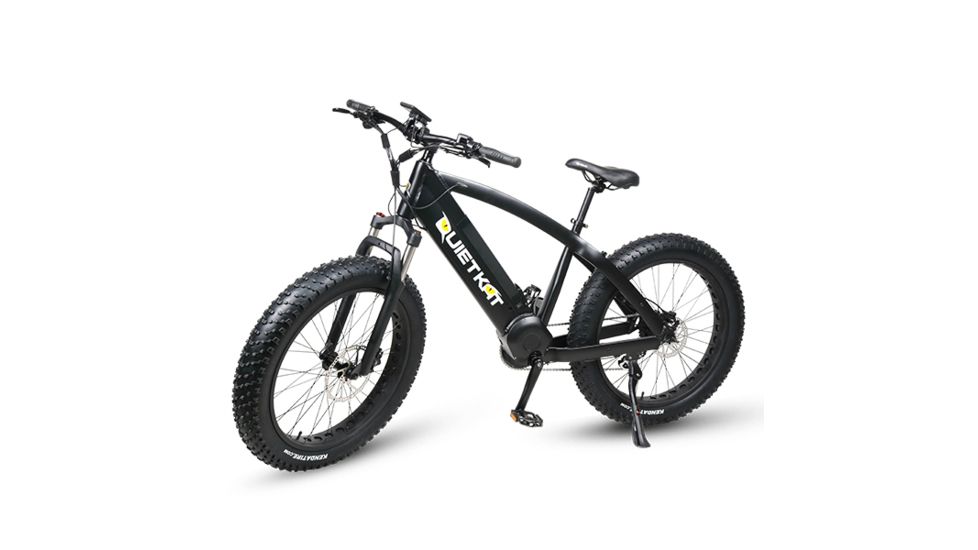 QuietKat Ambush 750W Electric Bike, w/ Mid-Drive Motor, Chain Drive, 8 Speed, Suspension Fork, Mechanical Disc Brakes, Black, One Size Fits Most, 18QKM750CCHM-BLK