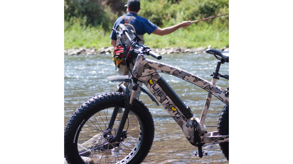 QuietKat Apex 1000W Electric Bike, w/ Mid-Drive Motor, Chain Drive, 9 Speed, Air Suspension Fork, Hydraulic Disc Brakes, Camo, One Size Fits Most, 18QKM1000CCAH-CAM