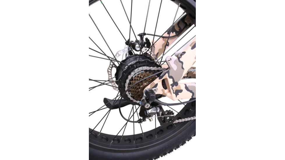 QuietKat Ranger 750W Electric Bike, w/ Rear Hub Motor, Chain Drive, 7 Speed, Suspension Fork, Mechanical Disc Brakes, Camo, One Size Fits Most, 18QKH750CCS-C