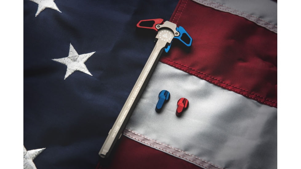 Radian Weapons 4th of July 2020 Combo Set, Raptor Charging Handle, AR-15/ M16, Ambidextrous + Talon Safety Selector, Long &amp; Short, Anodized, Red/White/Blue, S0005