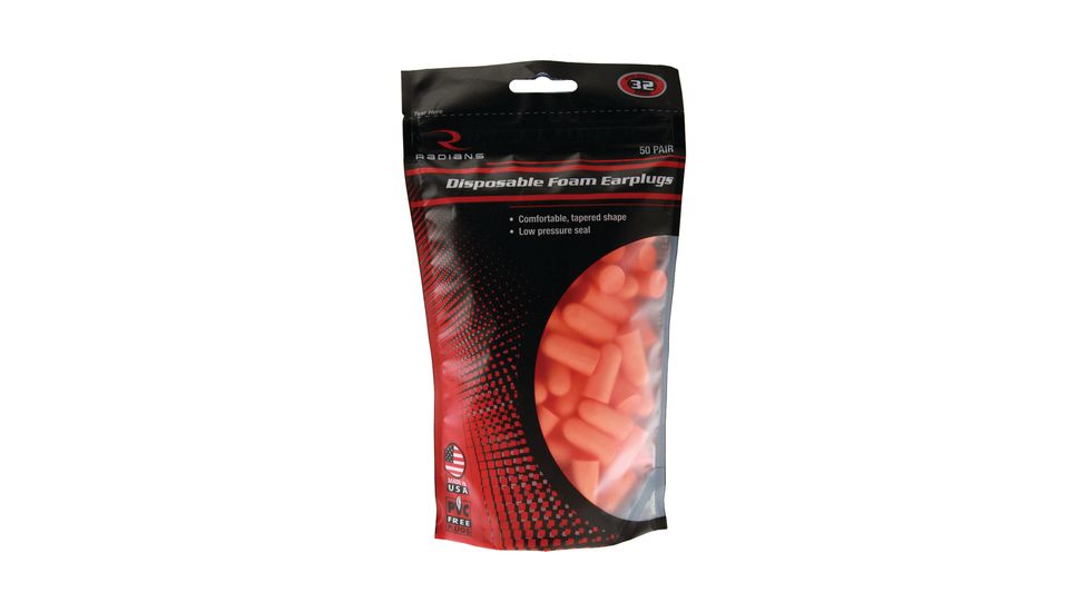 Radians Disposable Foam Earplugs Orange 50 Pair Uncorded Resealable Bag