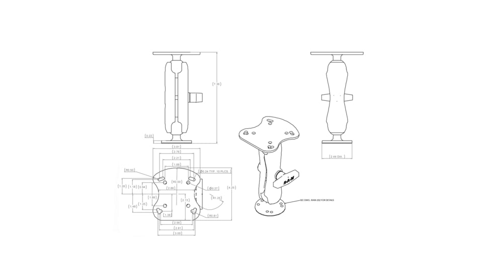 Ram Mounts 1.5in Rugged Use Ball Mount For Select Humminbird And Lowrance, RAM-107