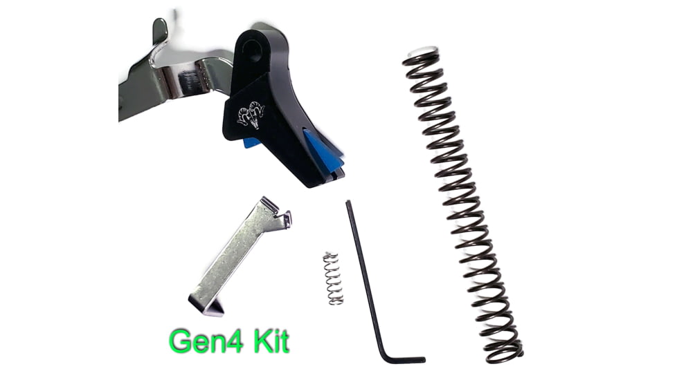 Ramm Tactical Leverage Trigger for Glock Gen4 G17,G19,G22,G23,G26,G27,G31,G32,G33,G34,G35,37,G38,G39 Straight, Black w/blue safety, RT-GK-G4-ST-BU