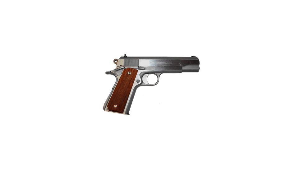 Randall Firearms Company 1911-Full-Size-Combat Pistol, .45 ACP, 5in barrel, stainless steel frame, checkered walnut grip, recoil operated semi-automatic, fixed combat, 7 round magazine, RFC-1911 FSC-45-5-1-FRRMPG