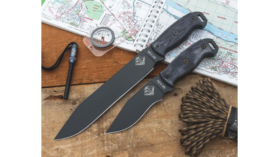 Ranger Knives RD9 Dark Gray Fixed Blade Knife, 14.75in Overall, 9.5in Gray Powder Coated Carbon Steel Blade, Gray Wood Handle, Black Nylon Belt Sheath, 9433SEC