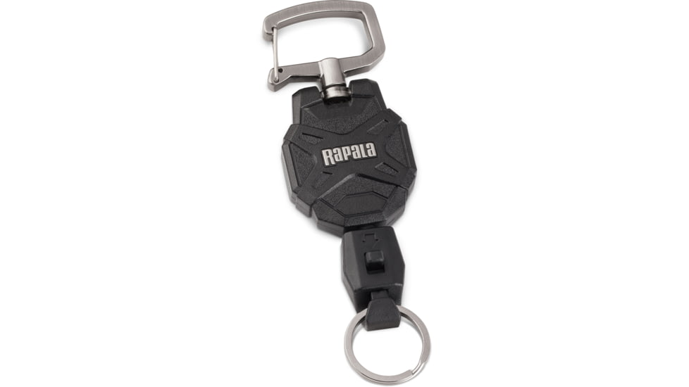 Rapala Retractable Laynard, 28in Cord Length, 6 oz Hang Weight Capacity, 360 Degree Rotating Carabiner Clip, Quick Release, RL3