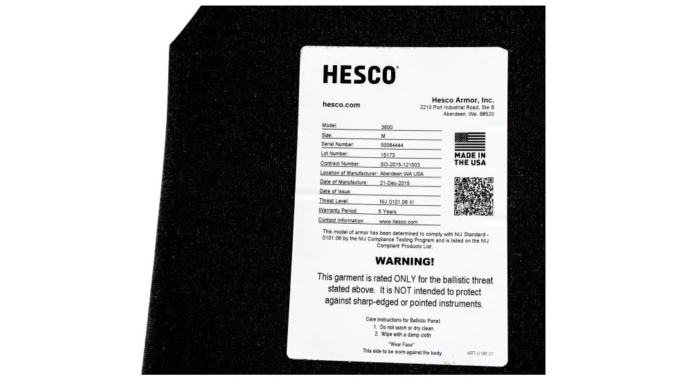 Hesco 3600 Level III Stand Alone Light Weight Rifle Plate R, Black, Medium, RT-HESCO3600-M